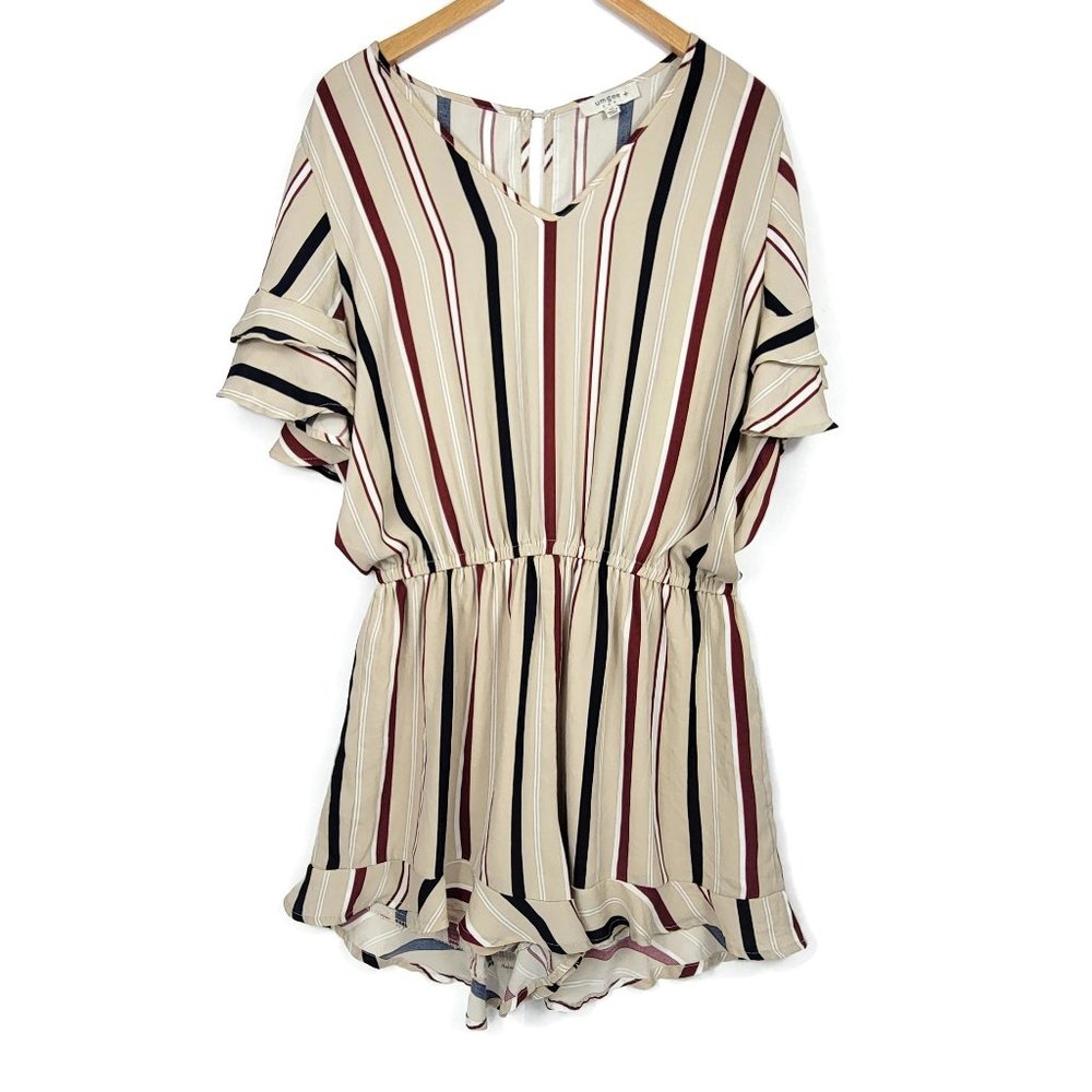 Umgee USA Romper Womens Size XL Striped Jumper Shorts with Ruffles CUTE!